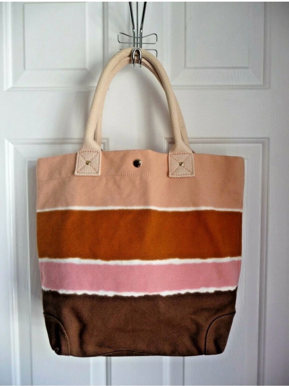 J. Crew Pink Brown Canvas Stripe Tote Bag - Very Sturdy THICK Canvas